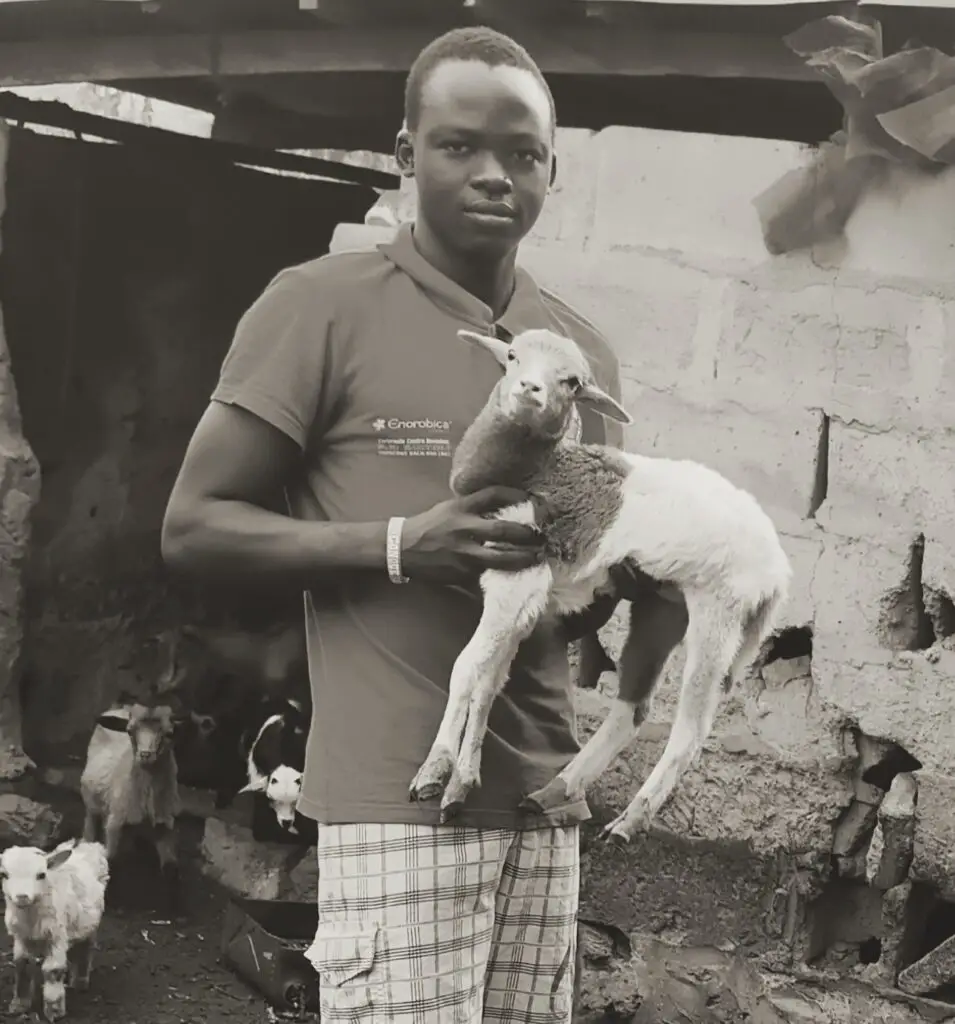 Gbenga holding a young sheep
