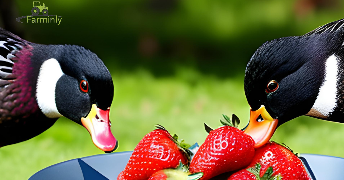 ducks eating strawberries
