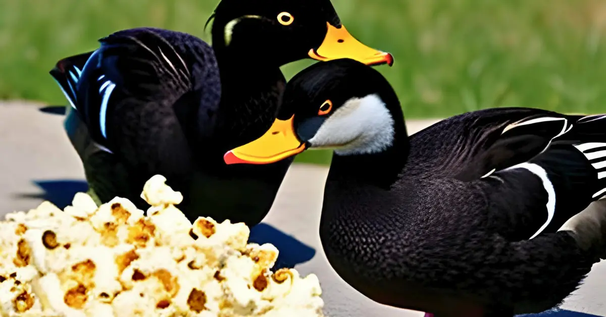 ducks eating popcorn